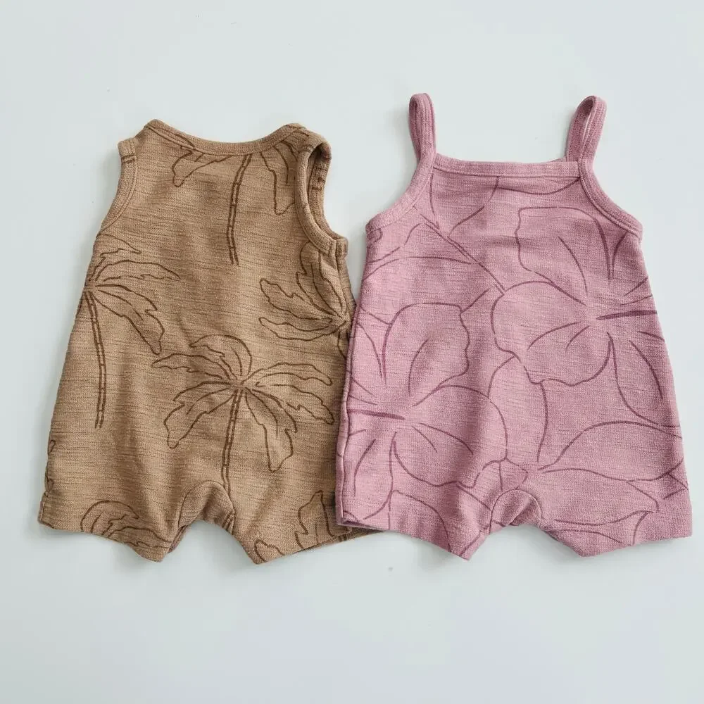 2x Carter’s floral outline print rompers onesie one piece brown pink baby